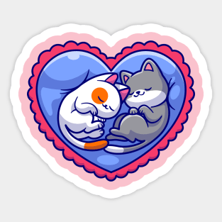 Cute Couple Cat Sleeping On Love Pillow Cartoon Sticker